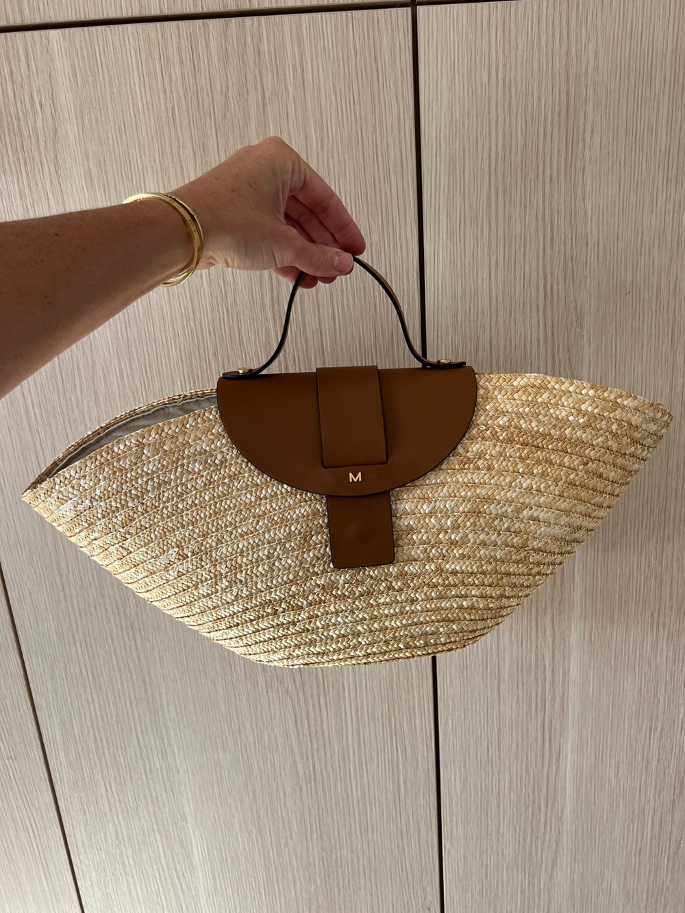 Milaner Woven Straw Tote with Leather Trim